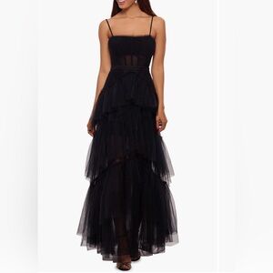 Betsy & Adam Tiered Tulle Ruffle Gown. Size 6